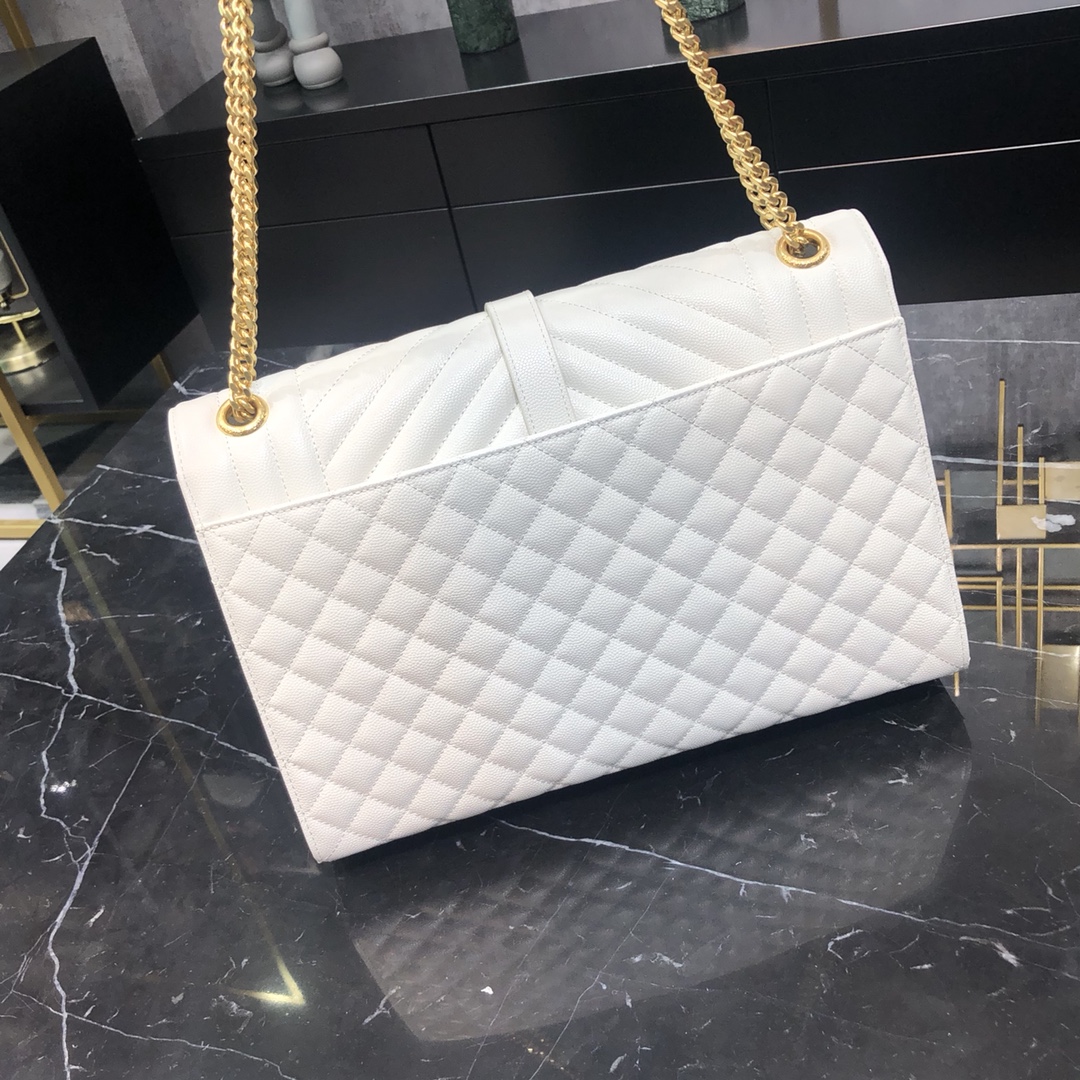 Saint Laurent Envelope Large Grain Quilted Calfskin Handbag White 487198 